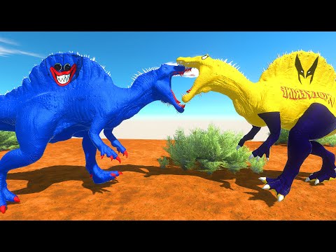 SPINOSAURUS HUGGY WUGGY vs WOLVERINE SPINOSAUR DEATH CLIMB - Animal Revolt Battle Simulator ARBS