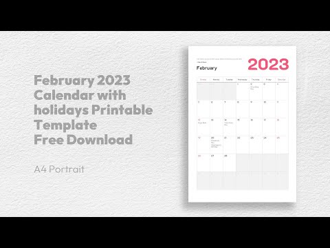 February 2023 Calendar with holidays Printable Template Free Download