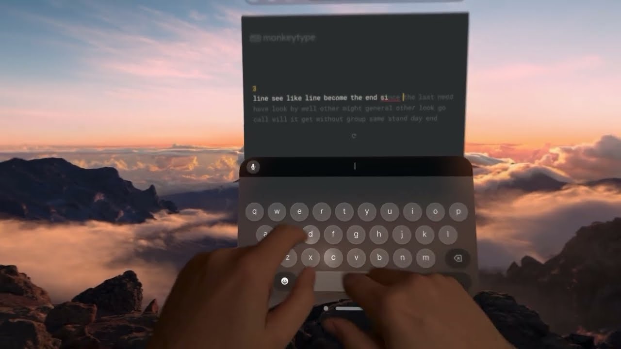 APPLE VISION PRO virtual keyboard TYPING on MONKEYTYPE website