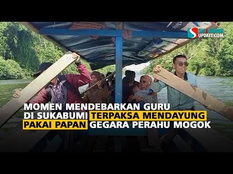 Momen Mendebarkan Guru di Sukabumi Terpaksa Mendayung Pakai Papan Gegara Perahu Mogok