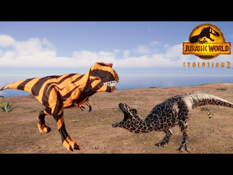 Tiger T Rex vs Leopard Megalosaurus Yellow I Rex vs Indoraptor Jurassic World Evolution 2 Dino Fight