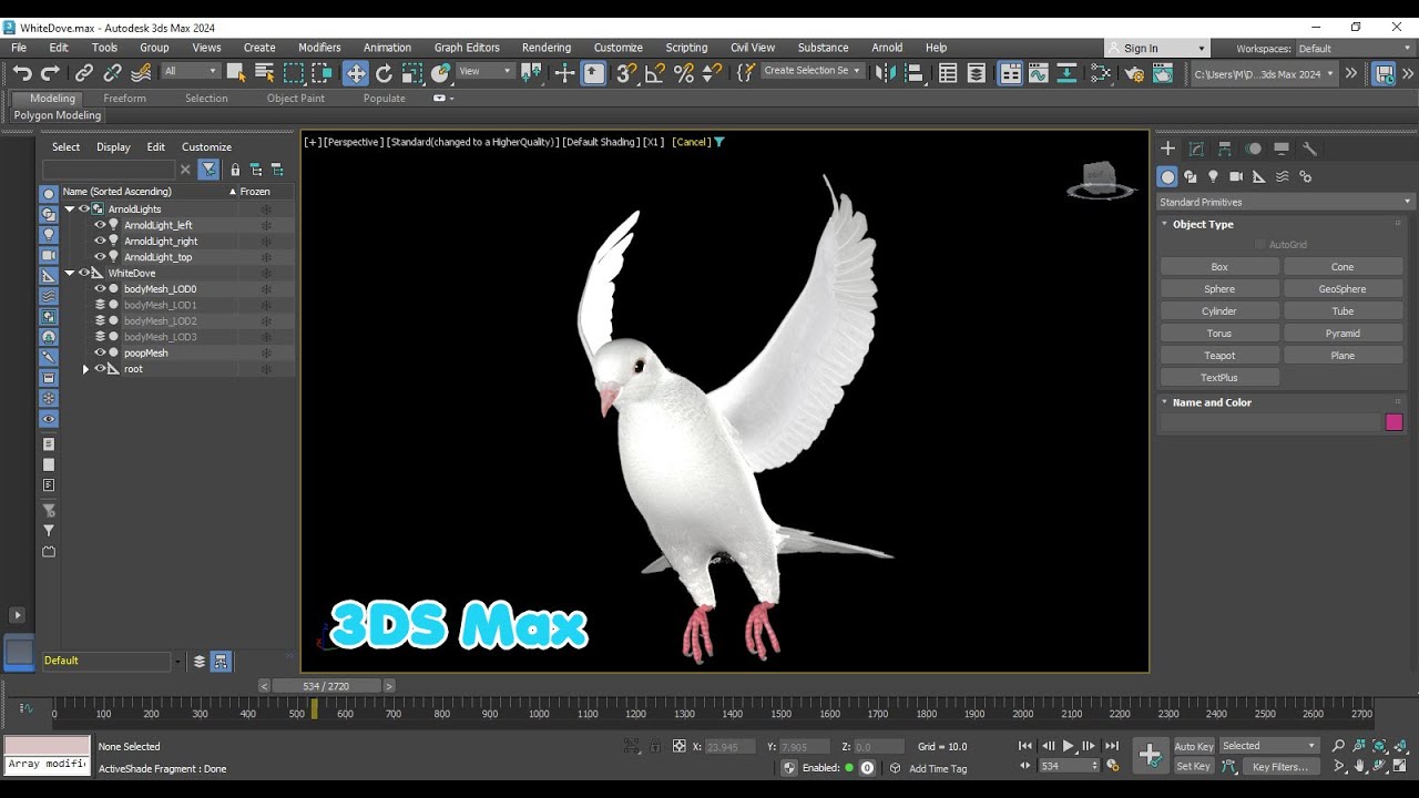 Realistic Animated White Dove Low-poly 3D Model
