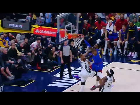JEFF GREEN THROWS DOWN A RIDICULOUS POSTER DUNK ON GIANNIS AND THE ENTIRE NUGGETS BENCH GOES CRAZY😱