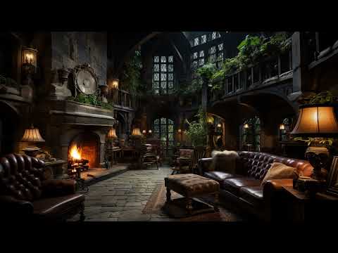 Cozy Old Castle Room with Rain, Fireplace & Thunderstorm Sounds with for Sleeping, Relaxation, Focus