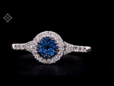 SAPPHIRE AND DIAMOND HALO CIRCLE RING 18KW GOLD - ASTERIA COLLECTION - FT96-UY