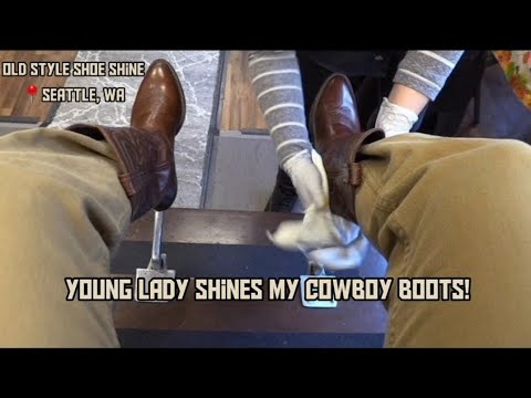 Cowboy boot cameraman gets the best Seattle shoe shine!!