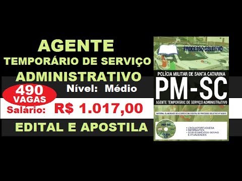 Edital Apostila Processo Seletivo PM SC 2019 Agente Temporário de Serviço Administrativo
