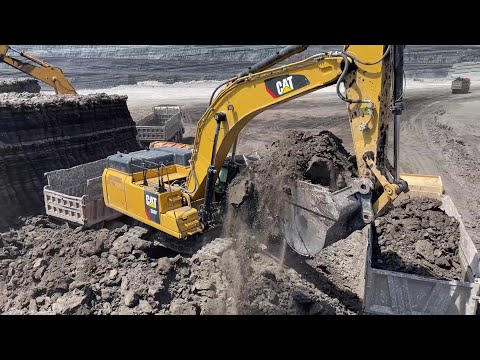 Caterpillar 352F Excavator Loading Overburden On Mercedes & MAN 4 Axle Trucks - Ascon Ltd