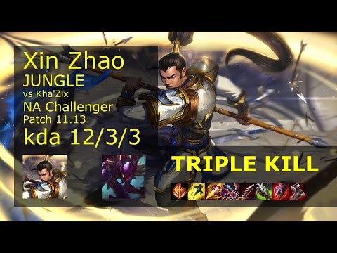 Xin Zhao Jungle vs Kha'Zix - NA Challenger 12/3/3 Patch 11.13 Gameplay