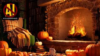 Crackling Autumn Fireplace & Rain on Window Ambience | Piano Music Toggle Option!