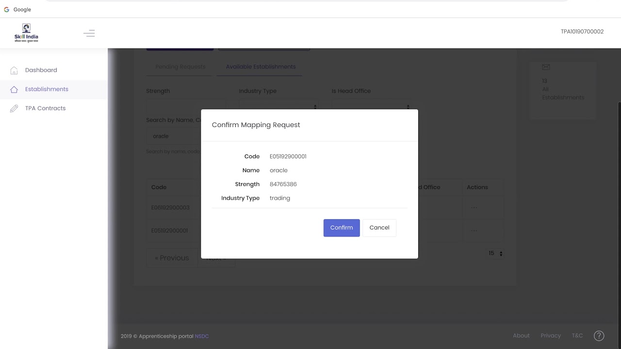 Step 3 - TPA Association with Establishment