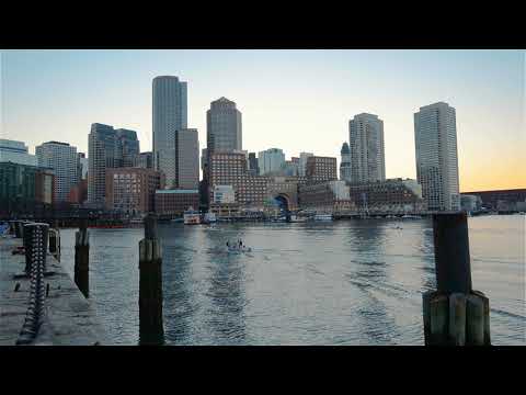 Boston, Massachusetts - Sunset Skyline - Waterfront