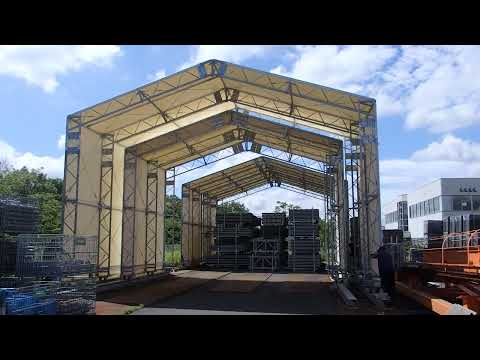 ダブルスライドテント　W8.5 ｍ +W10 ｍ（妻膜なし）/ 西尾レントオール株式会社 スペース営業部スペース課