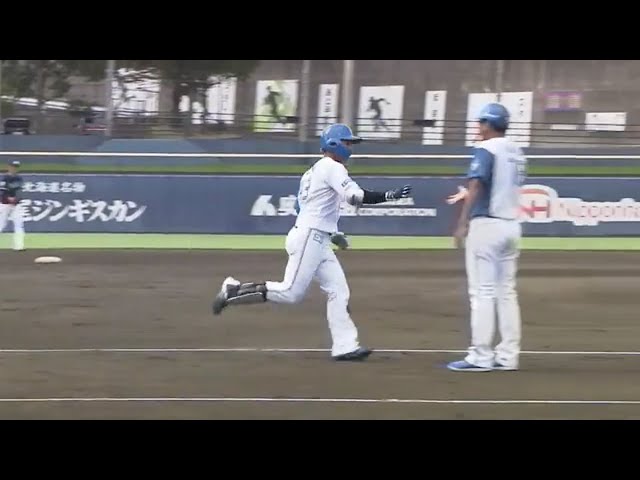 【ファーム】今日自身3本目の長打が出た!! ファイターズ・水野達稀が右中間へ4号ソロHR!!  2023年9月29日 北海道日本ハムファイターズ 対 東京ヤクルトスワローズ