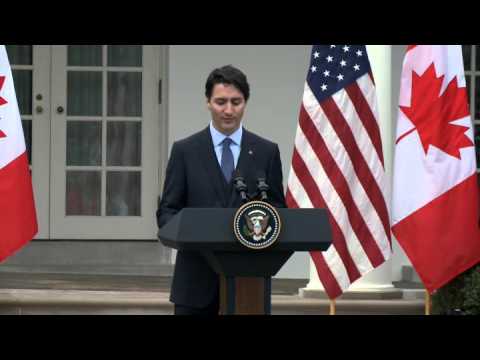 Le PM Trudeau prononce un discours avec le président Obama à la Maison-Blanche