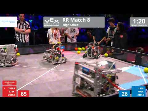 VEX Worlds 2016 - VRC HS Finals - Round Robin 8 (7618A 974X 2019A) 305 vs 274 (1366 400X 2105C)