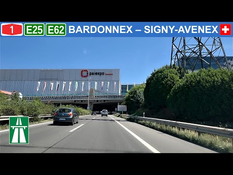 Driving from France to Switzerland. L'Autoroute A1/Autobahn 1 around Geneva. 4K
