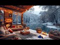 Cozy Winter Coffee Shop Ambience ☕ Warm Jazz Instrumental Music & Crackling Fireplace for Relaxing