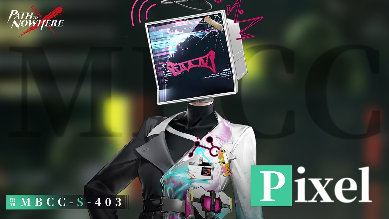 Frame from the official Path to Nowhere character PV titled Sinner MBCC-S-403 Pixel, published July 28, 2026 at 02:00 UTC-7, 47 seconds long, showing the A-Rank Sinner added with the chapter.