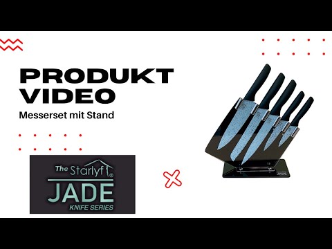 Jade Knife Set 6-teilig mit Messerblock Türkis - Metall - 26 x 28 x 12 cm