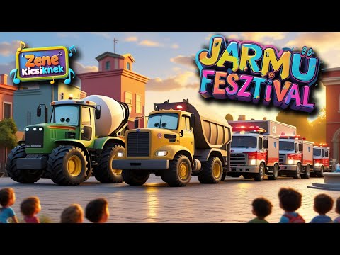 Járműfesztivál 🚜 | Gyerekdal Járművekről – Traktor, Kombájn, Markoló és Tűzoltó
