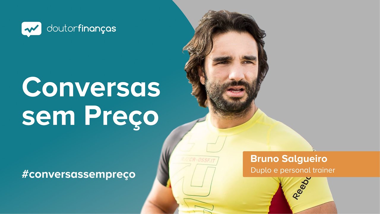 Imagem de um smartphone onde se vê o programa Conversas sem Preço com a entrevista a Bruno Salgueiro, duplo profissional e personal trainer