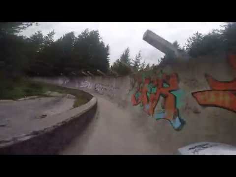 Cycling on bobsled track on mountain Trebevic, Sarajevo