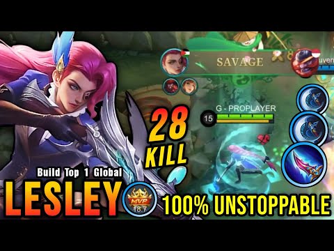 SAVAGE + 28 Kills!! One Shot Build Lesley Crazy Critical Damage!! - Build Top 1 Global Lesley ~ MLBB