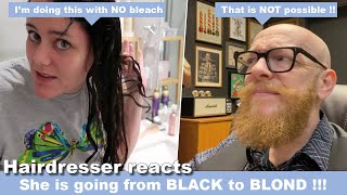 She is going from Black to Blond with NO BLEACH !!! Hairdresser reacts to Hair Fails #hair #beauty
