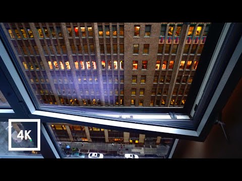 Open Window New York City Soundscape at Night (Midtown Manhattan City Sounds) 4k