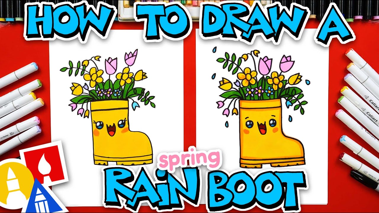 How To Draw A Rain Boot With Spring Flowers