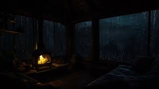 Warm Cabin  with Rain and Fireplace Sounds | Gentle Rainy Night for Deep Sleep