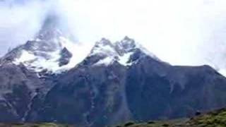 Torres del Paine Park with waterfall, Patagonia, Chile