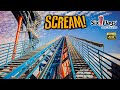 2022 Scream Floorless Roller Coaster On Ride Front Row 4K POV Six Flags Magic Mountain