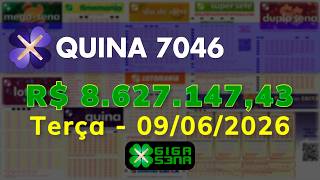 Resultado da Quina 7046, Terça-feira, 09/06/2026