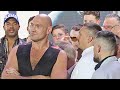 Tyson Fury REFUSES face off with Oleksandr Usyk after he steps to him & shows no fear!