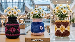 Creative Latest Crochet Flower Vase Design Model. Crochet Flower Vase Design Ideas#crochet #knitting