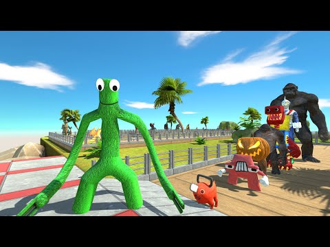 Rainbow Friends Green OASIS DEATH RUN - Animal Revolt Battle Simulator