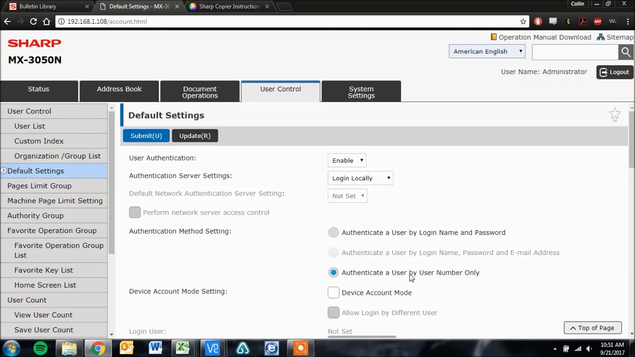 Sharp User Control with Exception for Printing  - Printing does not require code on Sharp Copier