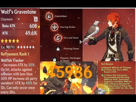 END GAME DILUC SOLO Lv90 - Very Easy Boss Killer with Wolf's Gravestone Genshin Impact Diluc Damage