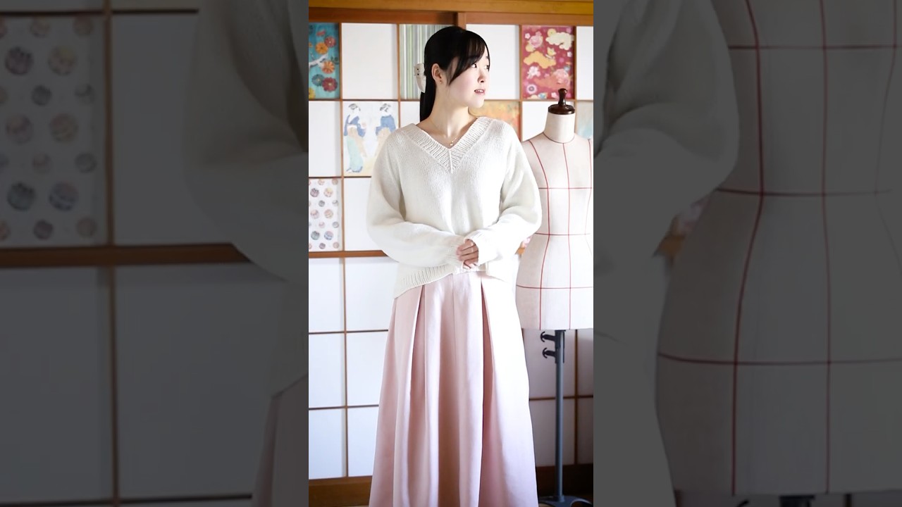 《桜色のタックスカート＆アルパカウールのVネックセーター》 #diy #デコパージュ #ハンドメイド #decoupage  #diy handmade  #diy #shorts