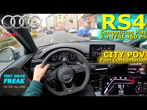 2023 Audi RS4 Avant Competition Plus 450 PS CITY POV DRIVE with Fuel Consumption