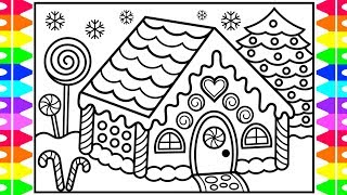 How to Draw a Gingerbread House for Kids 🍭🎄❤️💚 Gingerbread House Drawing and Coloring for Kids