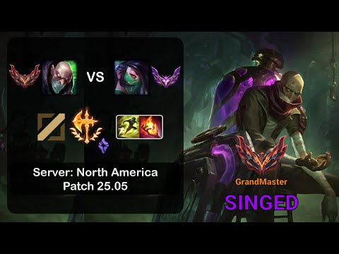 Singed Mid vs Akali - NA GrandMaster - Patch 25.05