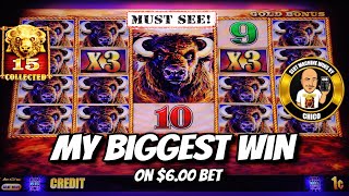 MY BIGGEST WIN EVER on $6 bet on Buffalo Gold ALL 15 HEADS