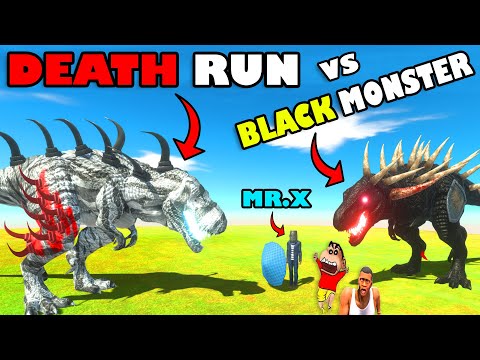 BLACK MONSTER DEATH RUN vs WHITE T-REX and MR.X SHINCHAN and CHOP in ANIMAL REVOLT BATTLE SIMULATOR