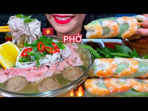 ASMR VIETNAMESE PHO NOODLES SOUP, SHRIMP SPRING ROLLS MUKBANG MASSIVE Eating Sounds