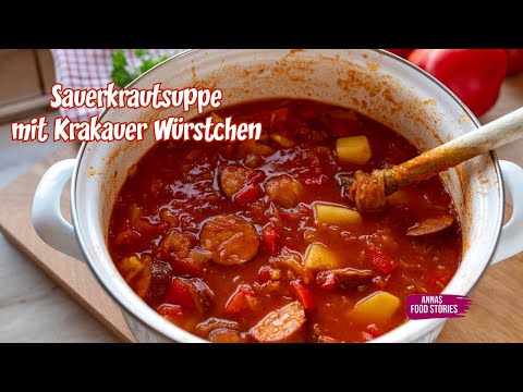 Sauerkrautsuppe mit Krakauer Würstchen 👌😋 - einfaches Mittagessen Rezept