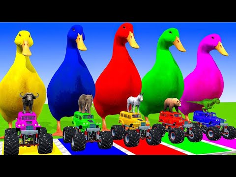 Long Slide Game With Elephant Gorilla Buffalo Hippopotamus Tiger - 3d Animal Game - Funny 3d Animals