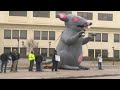 Workers Protest Conditions At Cuyahoga County Juvenile Justice Center Using Inflatable Rats